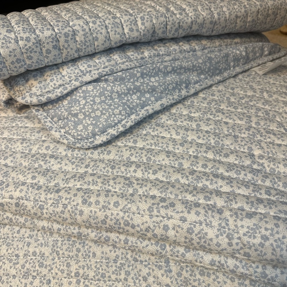 Shabby Chic Blue and Cream Floral King Quilt set